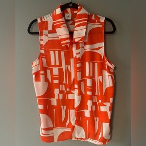 ☀️SALE☀️EUC Cabi Orange Collared, Sleeveless, Zipper Front Blouse. Worn twice!